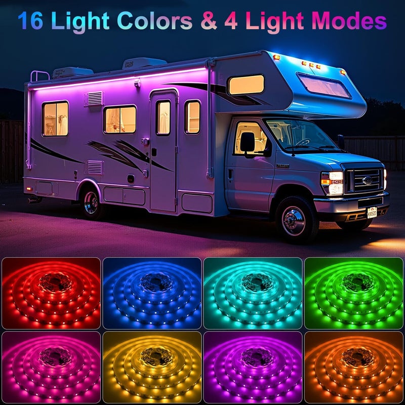 CCBASEBALL 16.4FT RV Awning Lights, 12V Multicolor Camper Awning Lights with Remote Control, Waterproof Rv Led Light Strip for Motorhome Travel,Travel Trailers, Camper, Food Trucks - Image 2